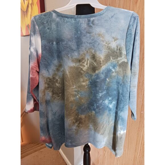 Green Envelope Los Angeles 3/4 Sleeve Tie Dye Tunic Shirt Size 2X - Picture 4 of 4